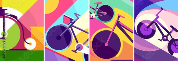 Fototapeta Collection of posters with bicycles. Placard designs in flat style.