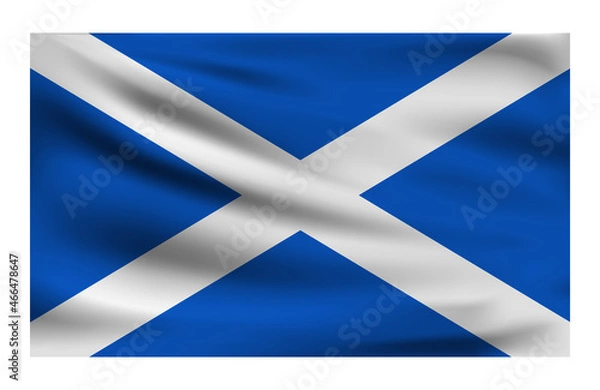 Fototapeta Realistic National flag of Scotland. Current state flag made of fabric. Vector illustration of lying wavy cloth in national colors of Scotland.