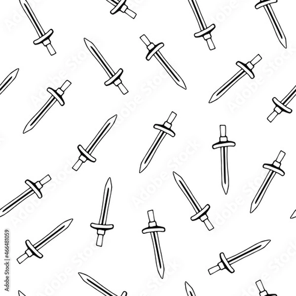 Fototapeta Sword pattern seamless. Swords doodle seamless pattern background.mystic occult. Ancient battle backdrop. Sword silhouettes. Antique backdrop. scandinavian  background.Simple doodle style on white.