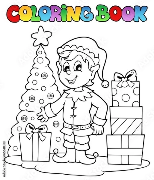 Obraz Coloring book Christmas elf theme 1