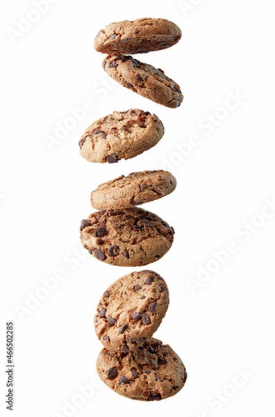Fototapeta Chocolate chip cookies falling in stack