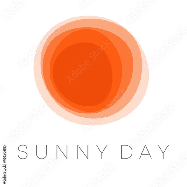 Fototapeta Sunny day, abstract sun, vector logo template, round orange shapes with company name on white background.