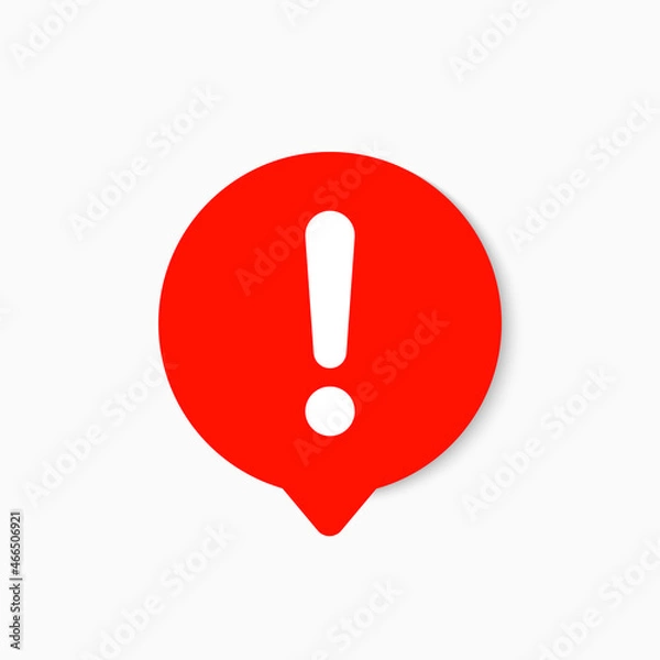 Fototapeta Exclamation mark icon. Red speech bubble with exclamation mark. Red attention icon. Vector
