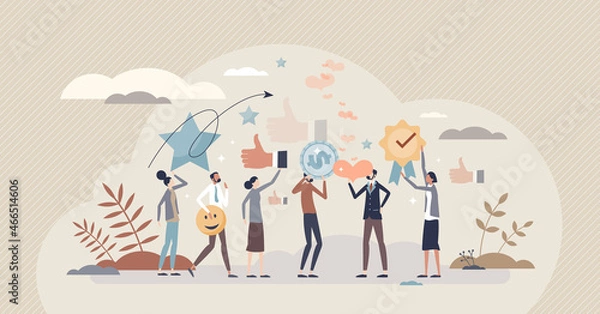 Fototapeta Motivating employees as encourage methods or appreciation tiny person concept. Performance boost with financial bonus to engage labor and company vector illustration. Successful leadership strategy.