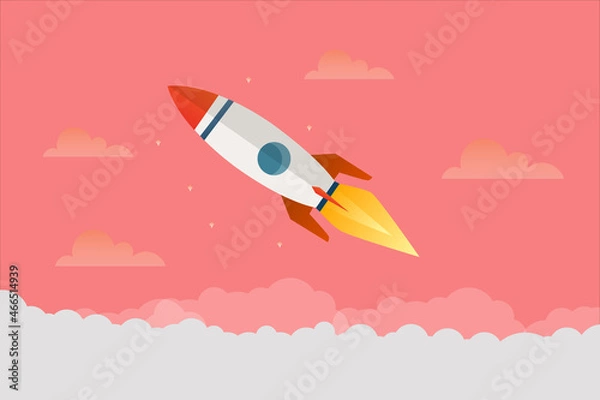 Obraz Rocket start up concept with clouds workspace worm vector design.