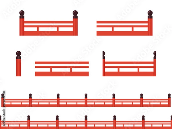 Fototapeta 和風の赤い柵のイラスト素材セット