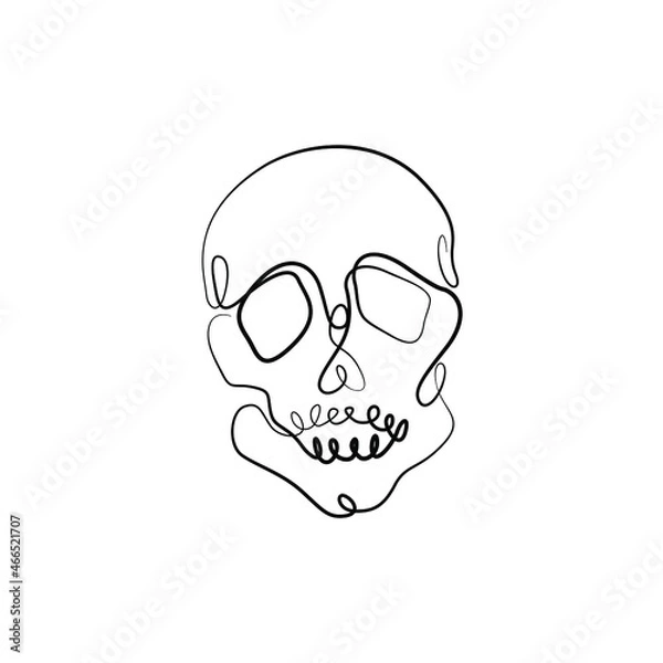 Fototapeta Skull abstract silhouette, continuous line drawing, small tattoo, scull print for clothes, t-shirt, emblem or logo design, greeting card, hand drawn vector illustration.