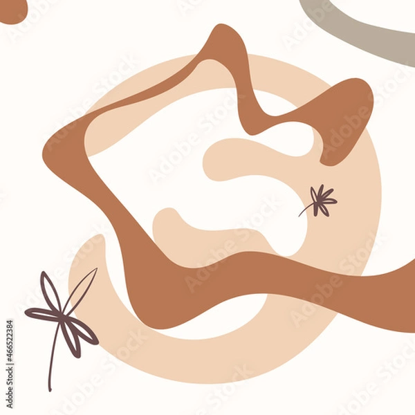 Fototapeta Background image in abstract style with leaves. Zigzags and abstract shapes. Vector illustration for print, postcard, poster, interior.