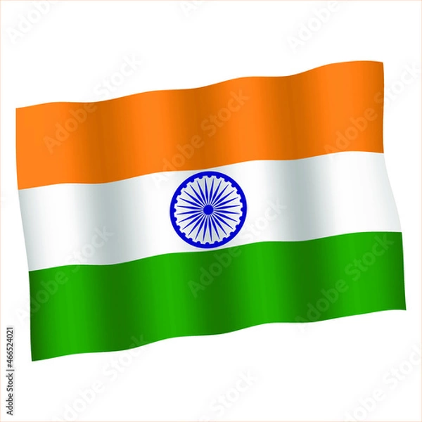 Obraz India waving and closeup flag illustration. Perfect for background. Vector illustration of Ashok chakra on tricolor Indian flag background.