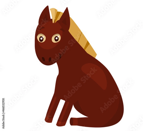 Obraz Cute surprised cartoon horse sitting snd smiling on white