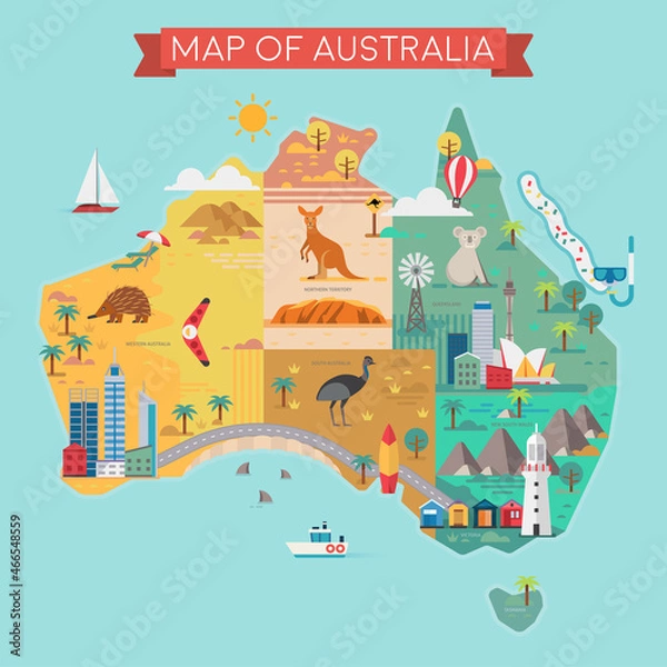 Obraz Map of Australia. Map with country names.