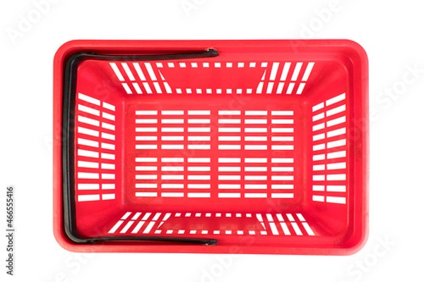 Obraz Empty red plastic shopping basket isolated on white background. Top view.