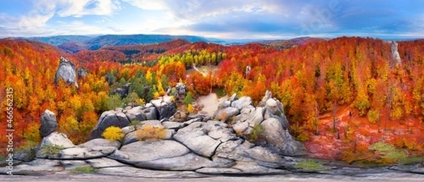 Obraz Dovbush Rocks in Bubnishche 360 ° panorama