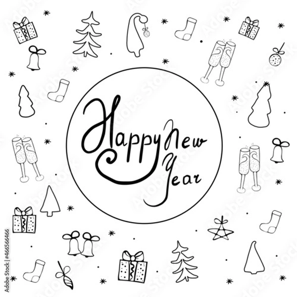 Obraz New year elements in doodle style, new year card, illustration