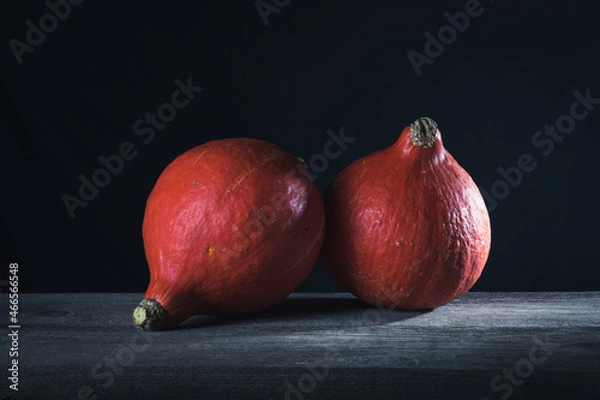 Obraz Two pumpkins on a dark background