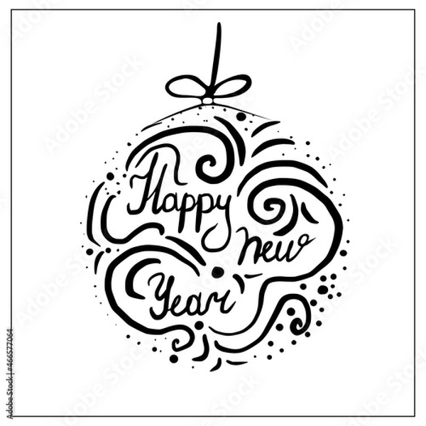 Fototapeta New year elements in doodle style, new year card, vector illustration