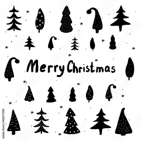 Fototapeta illustration lettering merry Christmas and holiday elements, forest.Vector illustration 