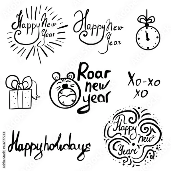 Obraz New year elements in doodle style, new year card, vector illustration