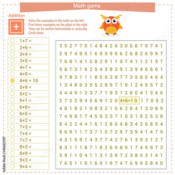 Obraz  Mathematical game. Solve the examples on the 