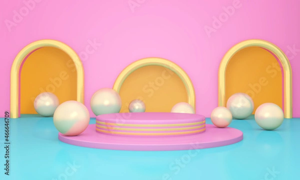Fototapeta Background rendering with 3d podium and wall scene abstract background. 3D illustration, 3D rendering	
