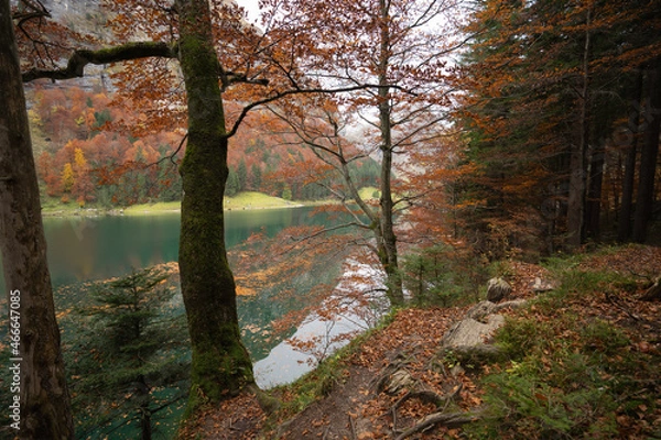 Fototapeta Ebeanalp, Seealpsee, Wildkirchli are the sun terrace of the alpstein. Mountainfuls of climbing routes. It is also the ideal starting point for hiking into the impressive, amazing Alpstein region