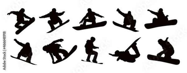 Fototapeta Vector set silhouettes of detail  of snowboarding. Silhouettes of snowboarder isolated