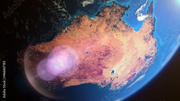 Fototapeta Cinematic space view of red Australia, realistic planet Earth rotation in cosmos