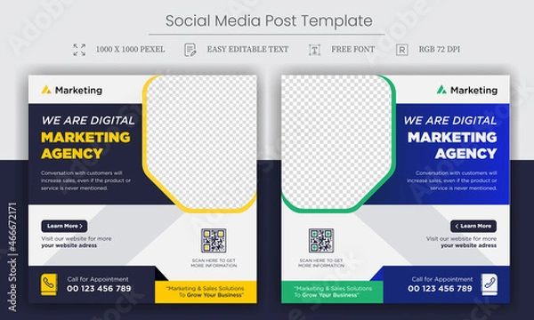 Obraz Digital Marketing agency social media post template. Social media ads vector templates fully editable, advertising design, digital marketing and corporate social media Instagram post and web banner
