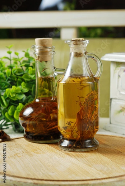 Obraz Olive oil and vinegar bottles