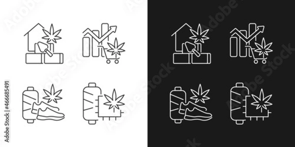 Fototapeta Cannabis products linear icons set for dark and light mode. Hempcrete material. Global legal marijuana market. Customizable thin line symbols. Isolated vector outline illustrations. Editable stroke
