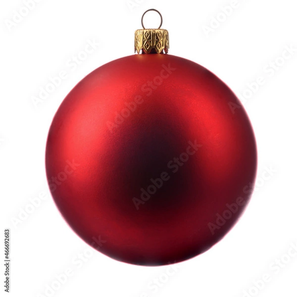 Obraz one matte red Christmas tree toy on a white isolated background