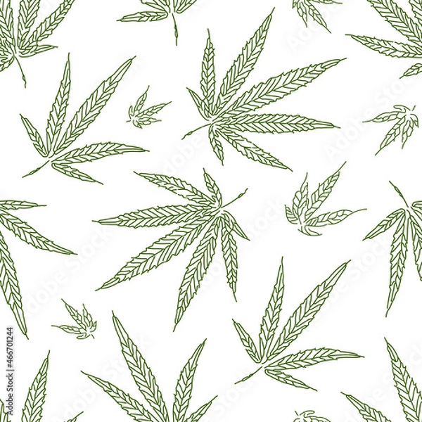 Fototapeta Seamless vector pattern with cannabis leaves on white background. Marijuana background.
