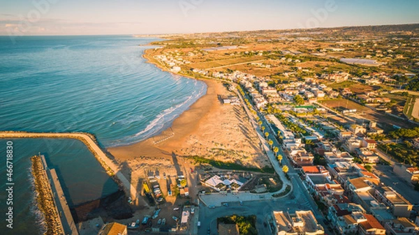 Fototapeta Amazing Panorama of Donnalucata and Mediterranean Sea at Dawn from above, Scicli, Ragusa, Sicily, Italy, Europe--