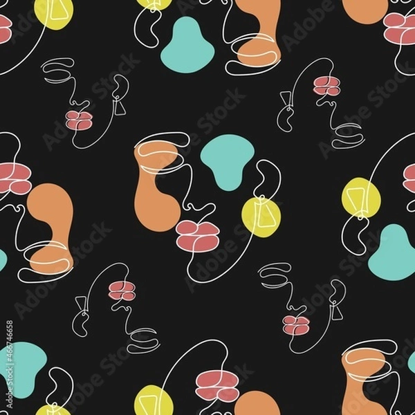 Obraz Woman face seamless pattern in one line style.