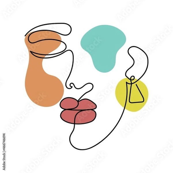 Obraz Woman's face in one line style. Continuous art for prints, tattoos, posters, textiles, postcards.