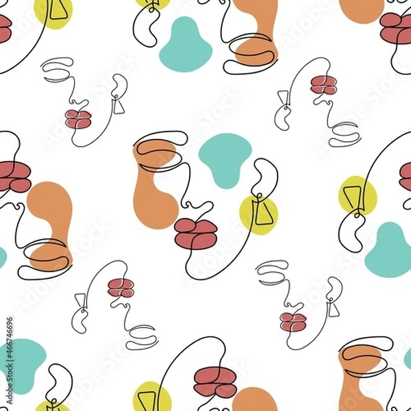 Obraz Woman face seamless pattern in one line style.