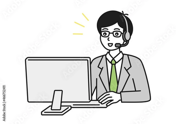 Fototapeta カスタマーサポートで相談に答える男性オペレーターのイメージイラスト素材