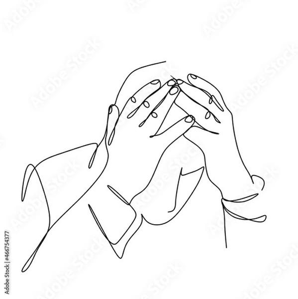 Fototapeta A linear drawing of men holding their heads with their hands . The concept of bad mood, mental health, the concept of psychology