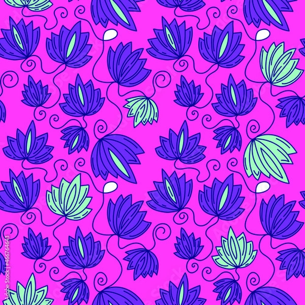 Fototapeta Seamless hand drawn floral cute pattern for textie, texture, wrapping