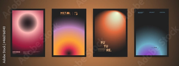 Obraz Abstract blurred black gradient cover template design set for poster, brochure, home decor, presentation. Smooth circular gradient fashion concept. Vector vertical aesthetic premium futuristic layout

