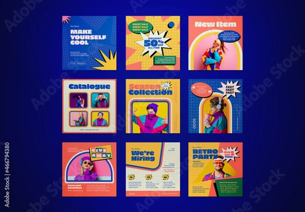 Obraz Retrowave 90S Social Media Post Layout