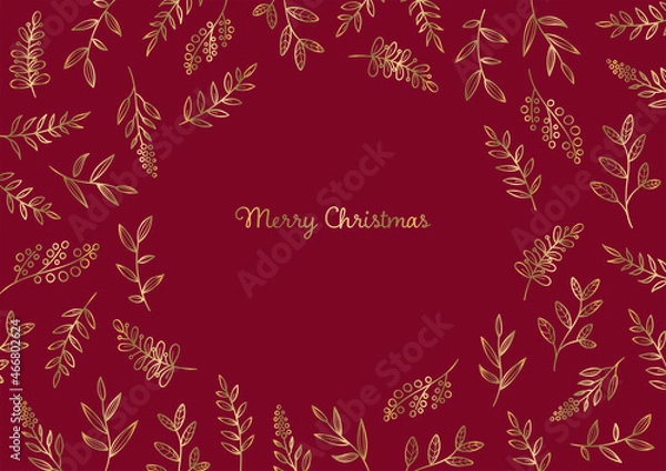 Fototapeta クリスマスカードのデザインテンプレート　ゴールド　赤の背景