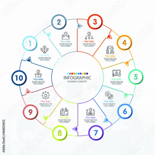 Fototapeta Basic circle infographic template with 10 steps, process or options, process chart, Used for process diagram, presentations, workflow layout, flow chart, infograph. Vector eps10 illustration.