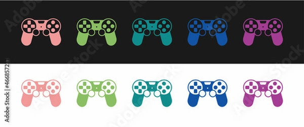 Fototapeta Set Game controller or joystick for game console icon isolated on black and white background. Vector