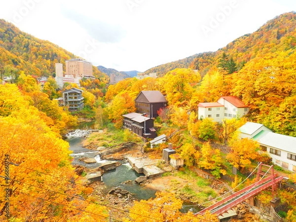 Obraz 北海道の絶景 秋の定山渓温泉 紅葉風景