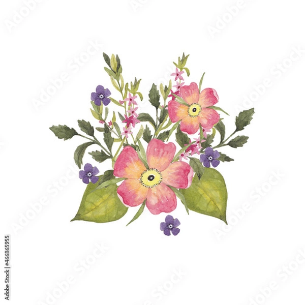 Obraz Paint of watercolor rose flowers and leave on  background. Paint watercolor texture. Botanical art. Use for design invitations, birthdays, weddings