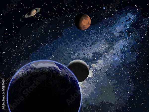 Fototapeta リアルで美しい地球と天の川銀河の背景素材