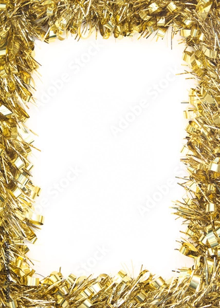 Obraz Gold Christmas tinsel, forming border on white background