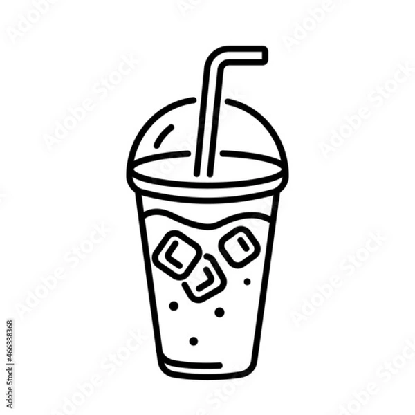 Obraz Cold lemonade, juice, iced tea. Takeaway juice. Iced refreshing drink. Vector line icon. Black outline isolated on a white background