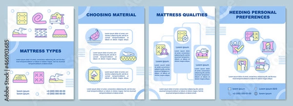 Fototapeta Choosing mattress brochure template. Personal preferences. Flyer, booklet, leaflet print, cover design with linear icons. Vector layouts for presentation, annual reports, advertisement pages